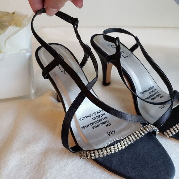 RSVP black satin heels with rhinestone acc… - Picture 2 of 9
